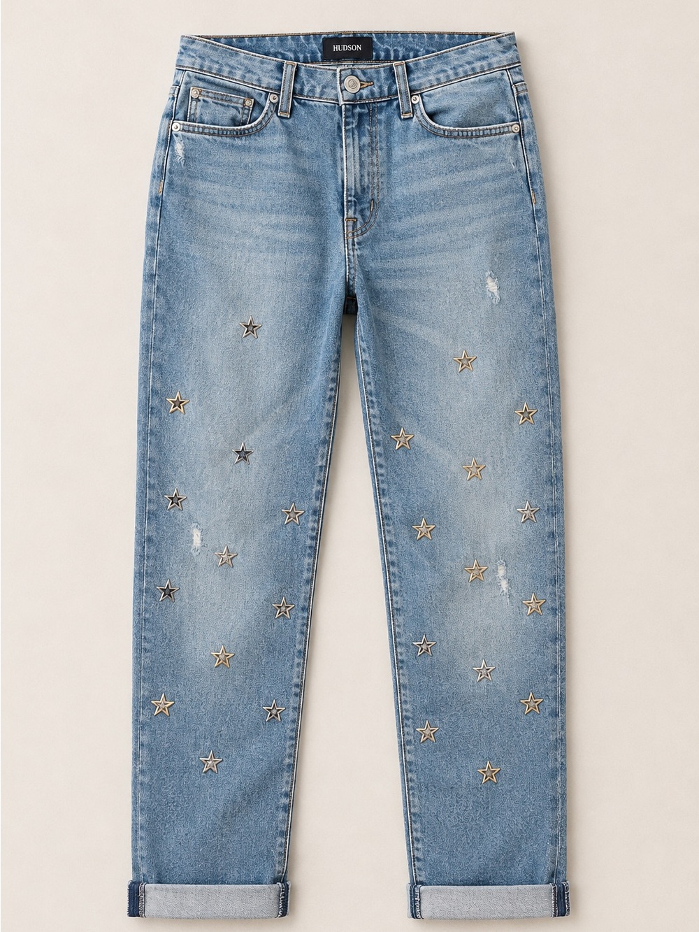 Hudson Jeans Light Blue Star Embellished Boyfriend Jeans size 32